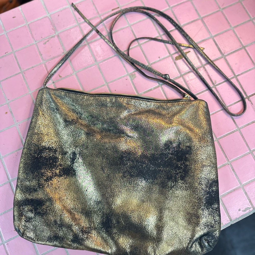 HOBO Metallic Gold and Black Leather Crossbody Bag